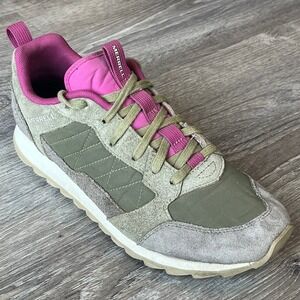 Merrell Alpine Hiking Shoes Sneakers Olive Fuchsia Suede Womens 9 UK 6.5 EU 40